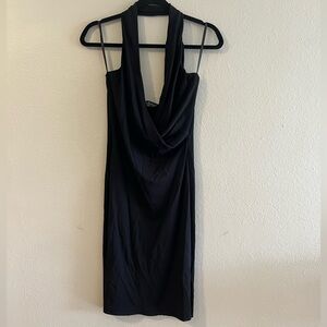 Nicole Miller Black Sleeveless Cowl Neck Sheath Dress